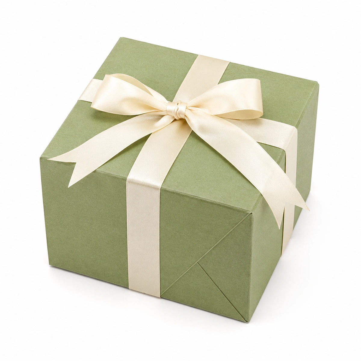 Boîte cadeau carrée 20 x 20 x 10 cm en carton vert avec ruban en satin fermeture décorative