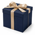 Boîte cadeau 20 x 20 x 20 cm en carton bleu marine avec ruban doré - emballage à nœud