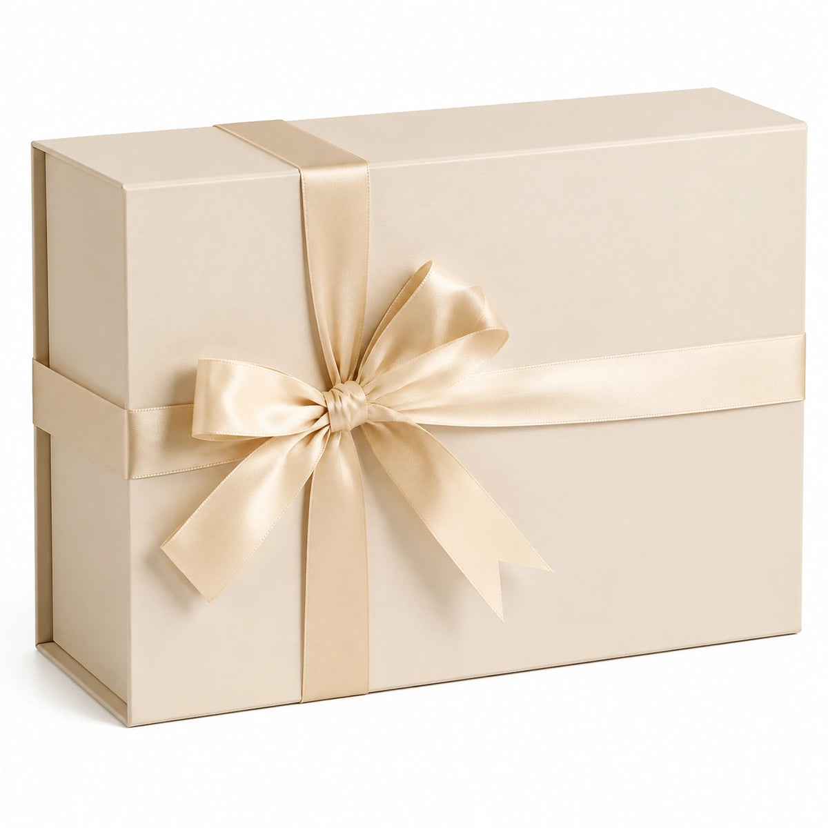 Boîte cadeau 30 x 20 x 15 cm en carton beige avec ruban satiné décoratif