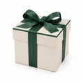 Boîte cadeau 20 x 20 x 20 cm en carton crème avec ruban vert style élégant