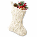 Chaussette de Noël taille unique en textile tricoté blanc à suspendre motif torsadé