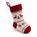 Chaussette de Noël 45 cm en textile tricoté rouge blanc vert à suspendre motif rennes