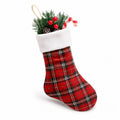 Chaussette de Noël 45 cm en textile rouge à carreaux avec boucle de suspension