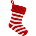 Chaussette de Noël 45 cm en maille textile rouge et blanc à rayures avec boucle de suspension