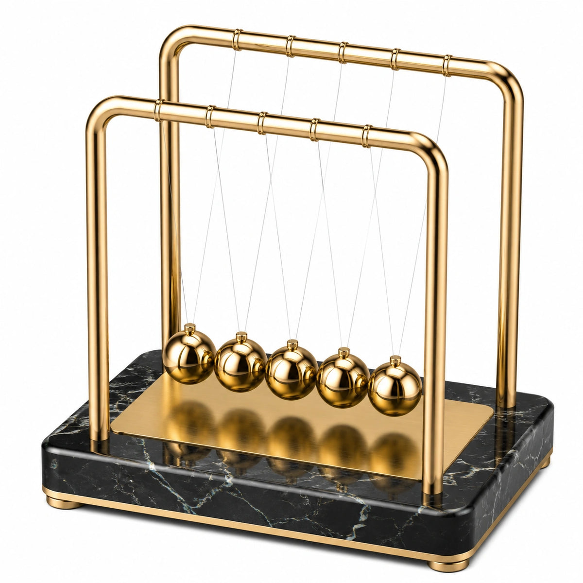 Pendule de Newton 32 cm métal doré base effet marbre décoratif