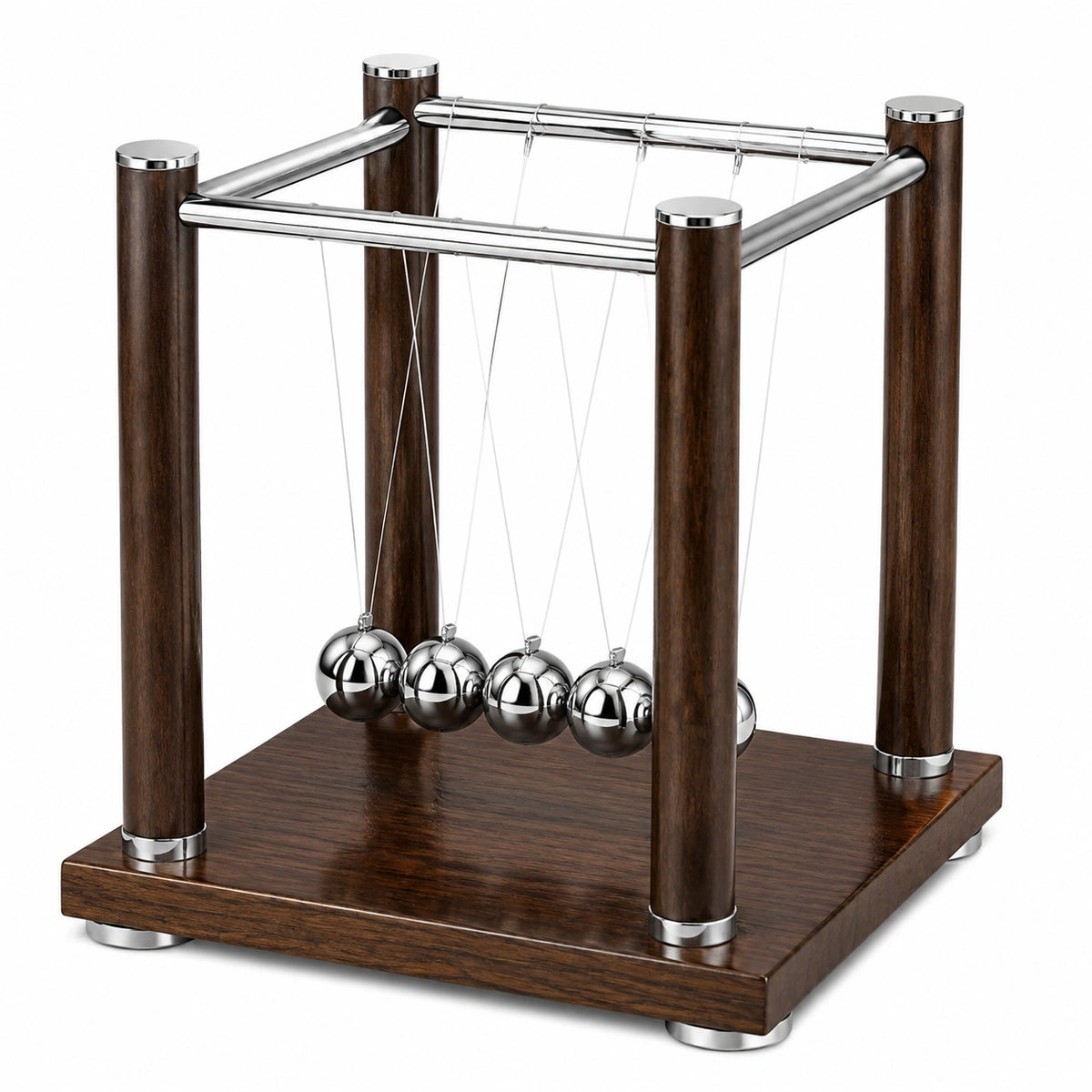 Pendule de Newton 18 cm en bois brun et acier inoxydable pour bureau décoratif