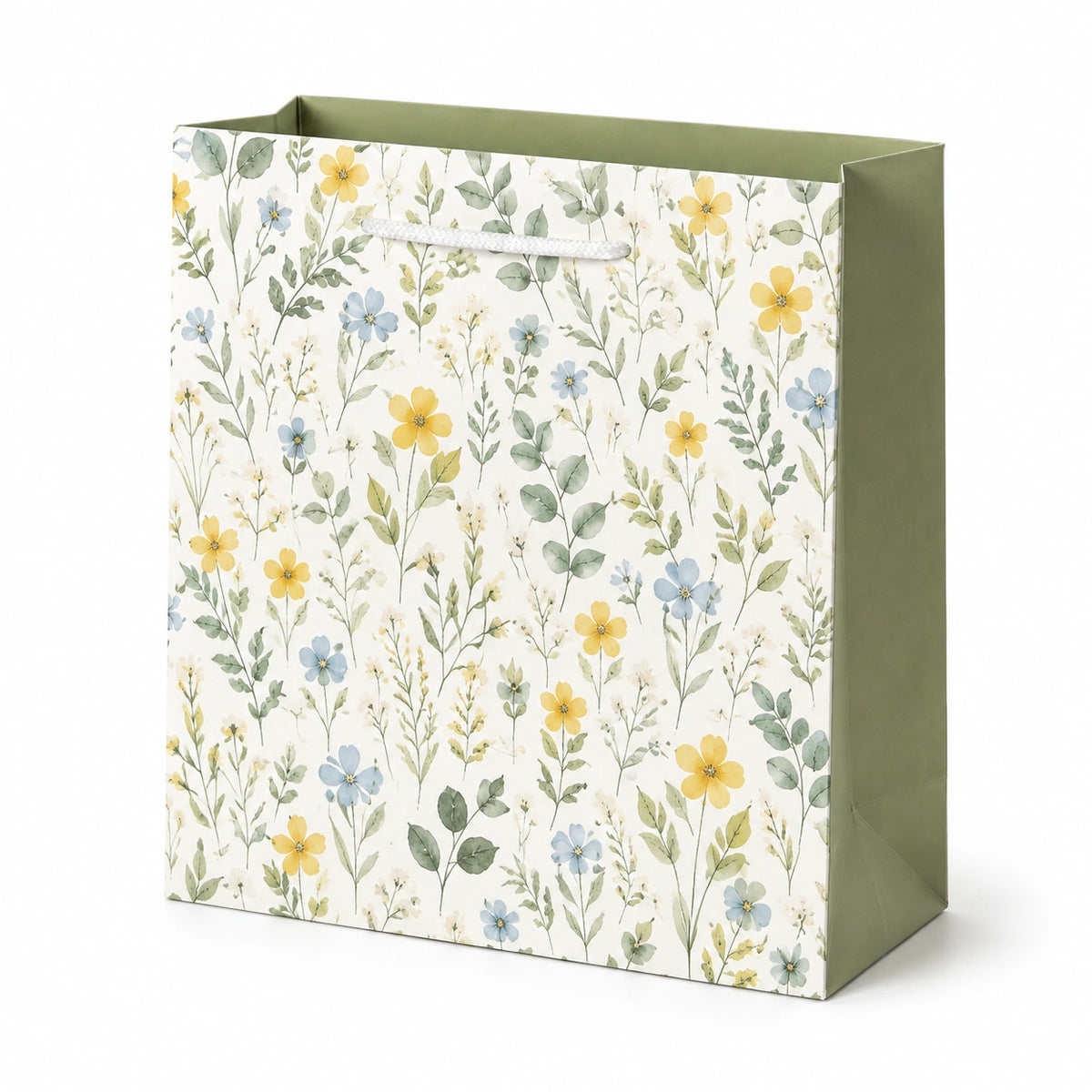 Sac cadeau 32 x 12 x 26 cm en papier vert motif floral avec poignées pour emballage décoratif