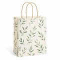Sac cadeau en papier 26 x 12 x 32 cm crème vert motif végétal avec anses torsadées